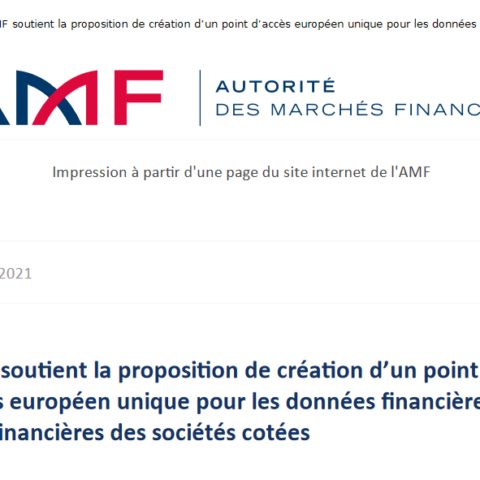 L’AMF soutient la proposition de création d’un point d’accès européen unique pour les données financières et extra-financières des sociétés cotées